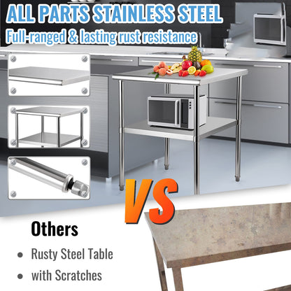 Stainless Steel Prep Table - 30x30 Inch Heavy Duty Workstation