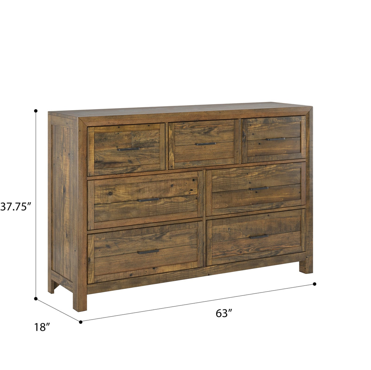63" Brown Wood Dresser with 7 Drawers for Bedroom