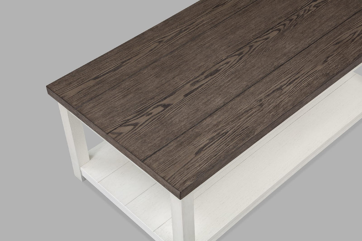 Farmhouse Style Square Wood End Table with Brown White Finish for Living Room