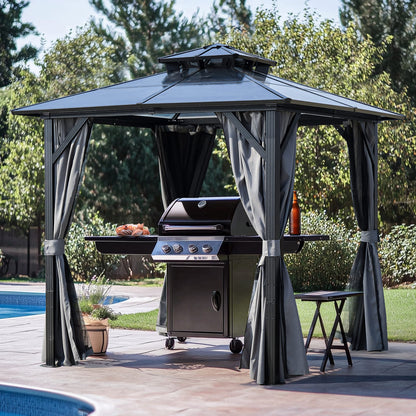 8x8ft Grey Steel Gazebo with Polycarbonate Roof