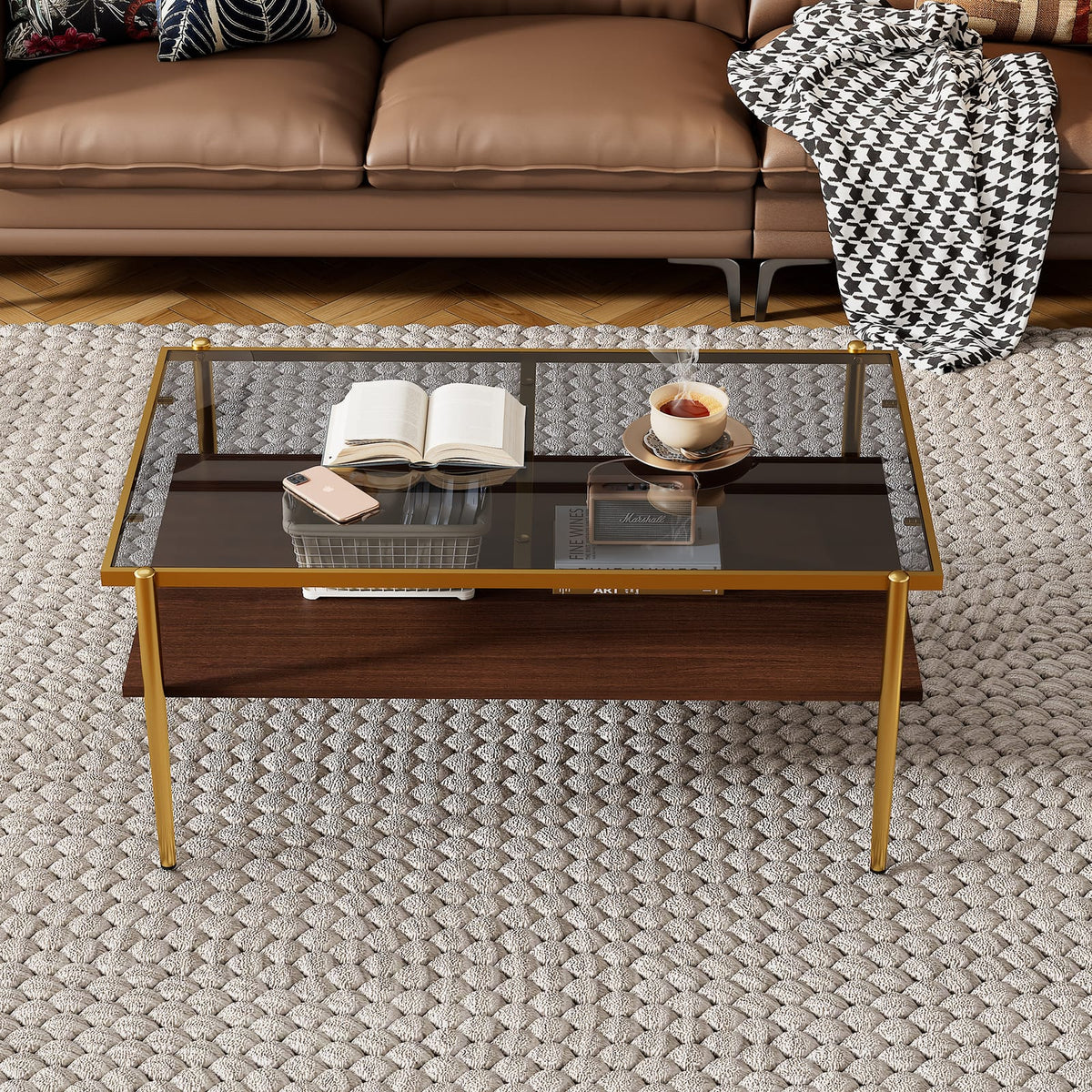 Gray Tempered Glass Coffee Table - 38.39" Modern Design