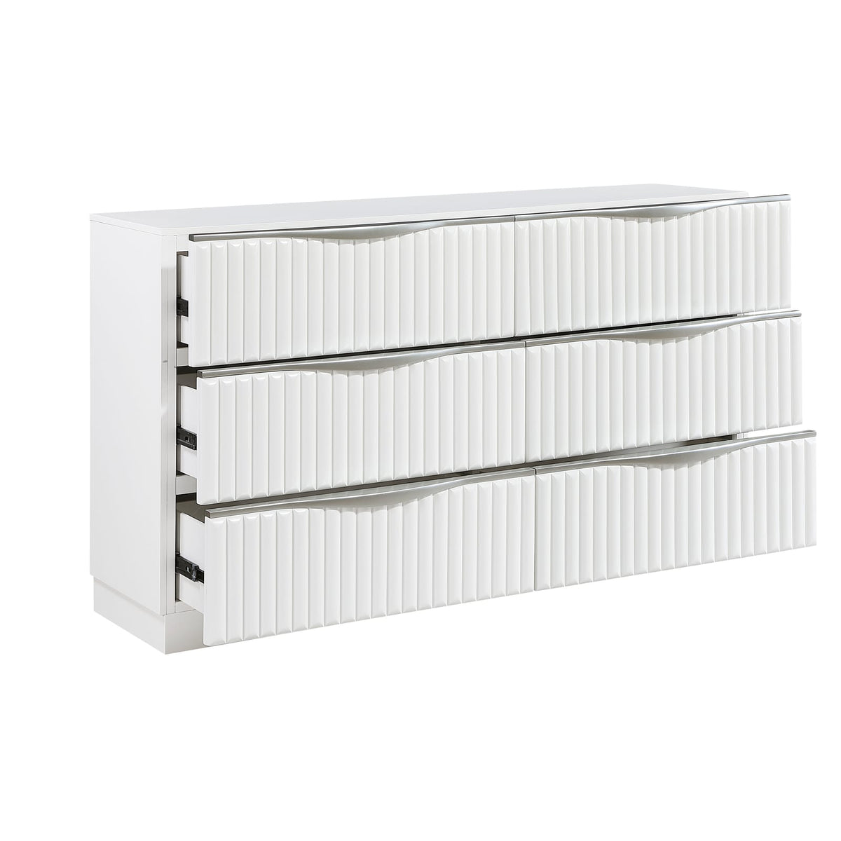 Pearl White Dresser - 6 Drawers, Modern Glam Style