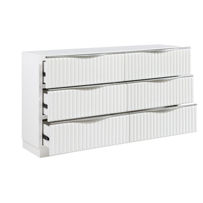Pearl White Dresser - 6 Drawers, Modern Glam Style