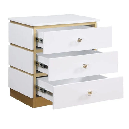 Gold & White Rectangular End Table - 3 Drawers for Living Room