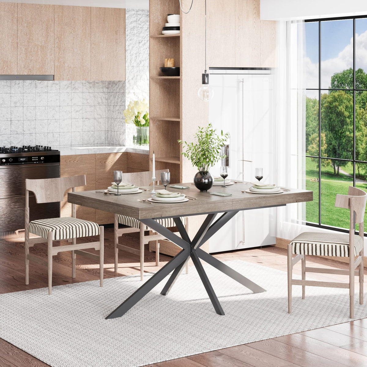 Retro Rectangular Stretch Dining Table - Gray Carole Top, Storage Included