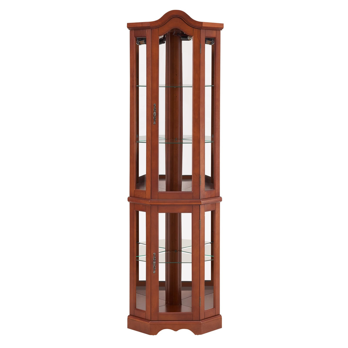 Walnut Corner Display Cabinet with Glass Shelves for Living Room Storage