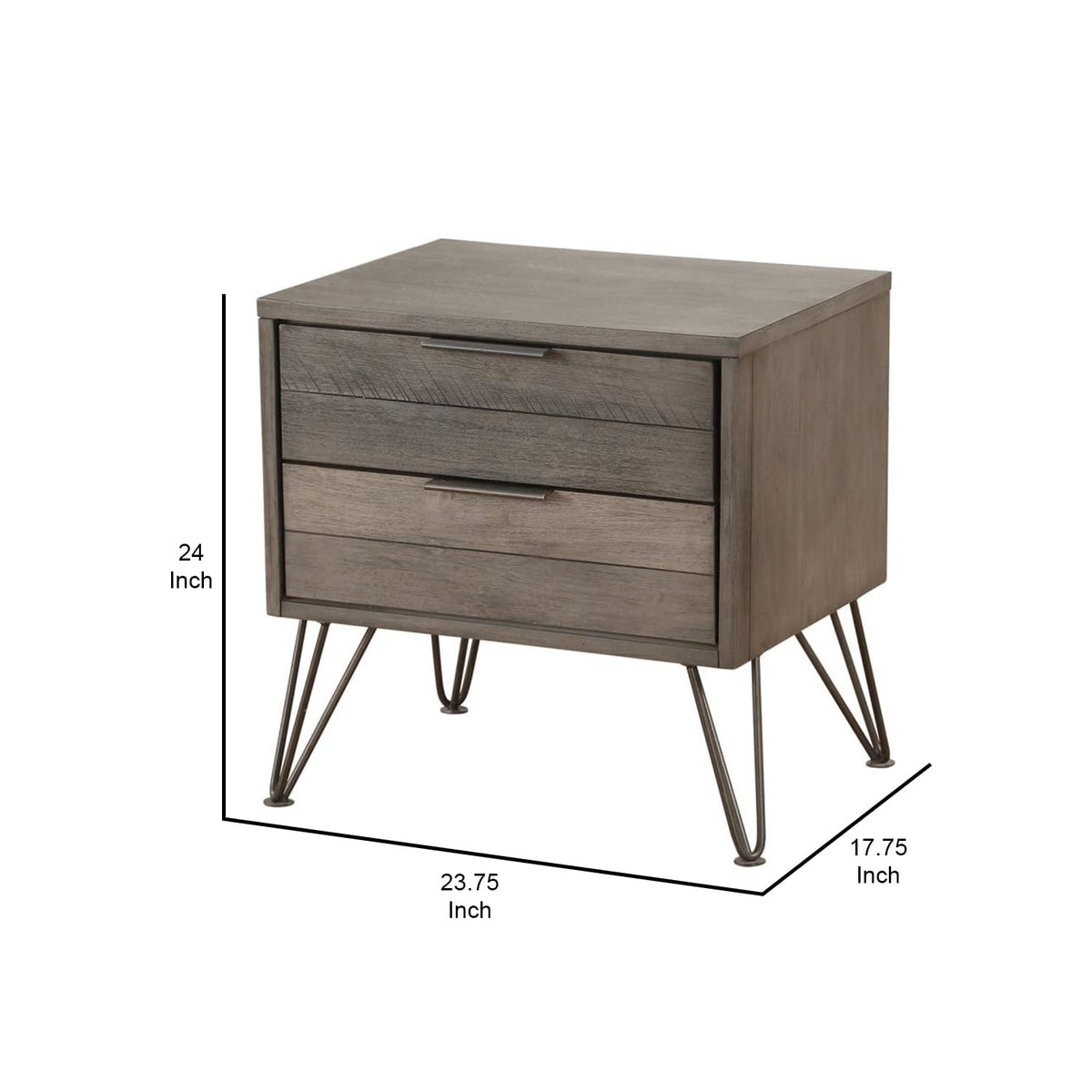 Contemporary Gray Wood Nightstand with Metal Legs - Storage & Style