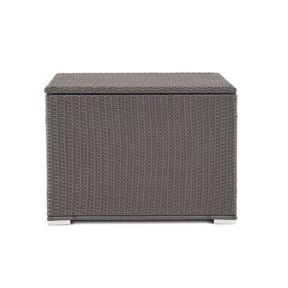 Grey Rattan Outdoor Storage Bench with Iron Frame for Patio Use for Living Room