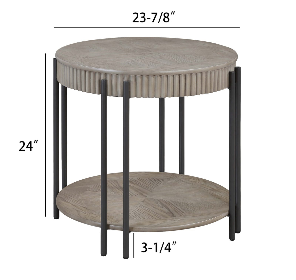 Round Black Brown Wood End Table with Storage Shelf for Living Room