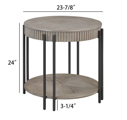 Round Black Brown Wood End Table with Storage Shelf for Living Room