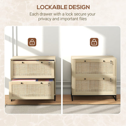 Natural Rattan File Cabinet - 2 Drawers with Lock