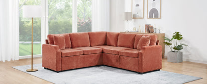 L-Shaped Chenille Sectional Sofa Bed - Orange, 81.9" for Living Room