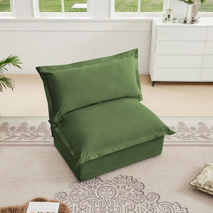 Green Chenille Armless Sofa - 1 Seat for Living Room