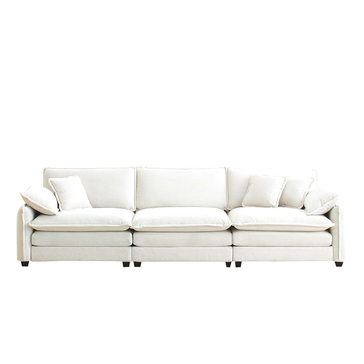 Beige Corduroy 3-Seater Sofa - Retro Mid Century Style
