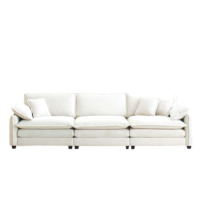 Beige Corduroy 3-Seater Sofa - Retro Mid Century Style
