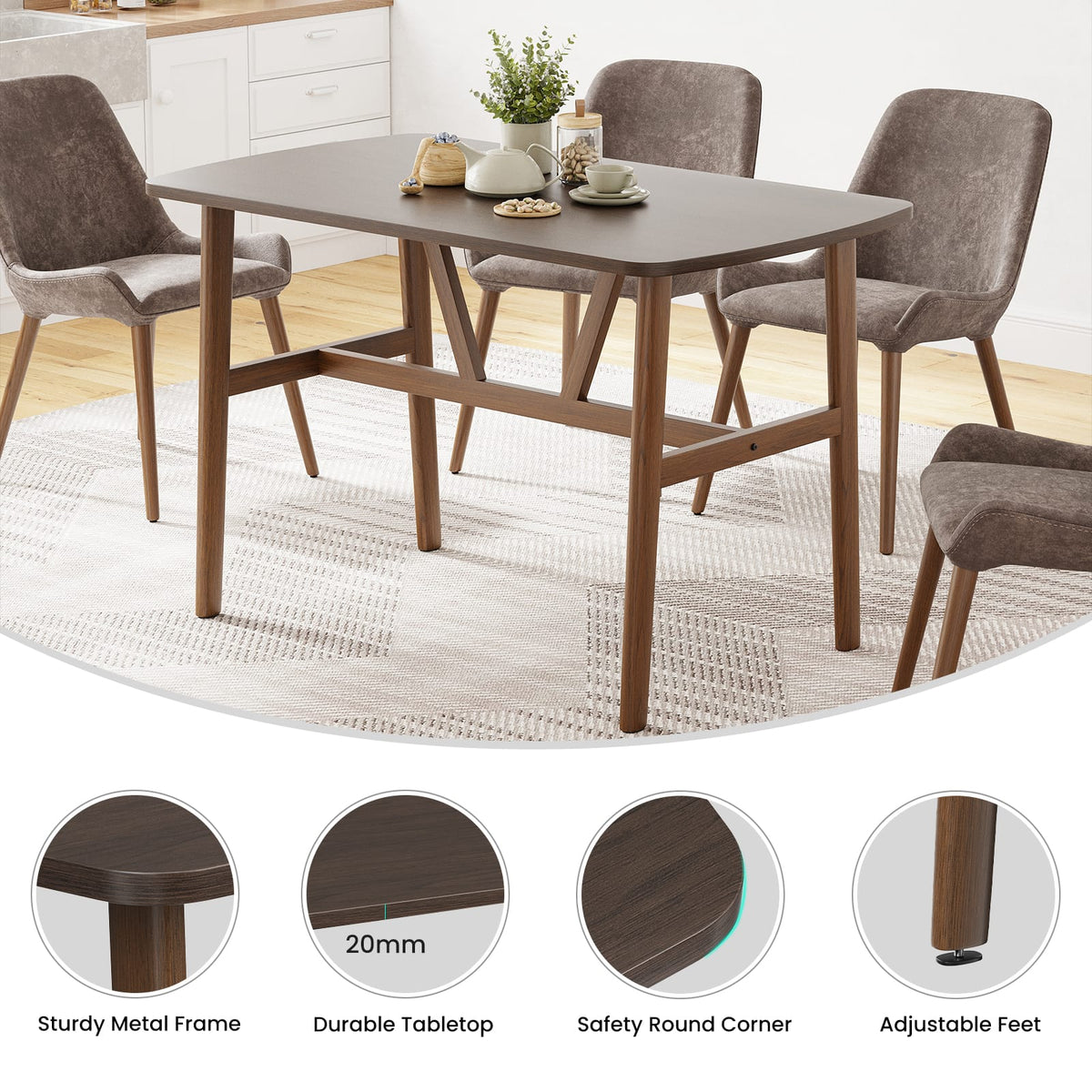 Dark Walnut Dining Table - 4-6 Person Rectangular Kitchen Table