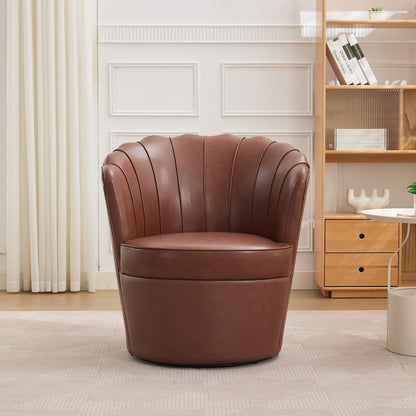 Brown Leather Swivel Chair - 360° Rotating Desk Chair