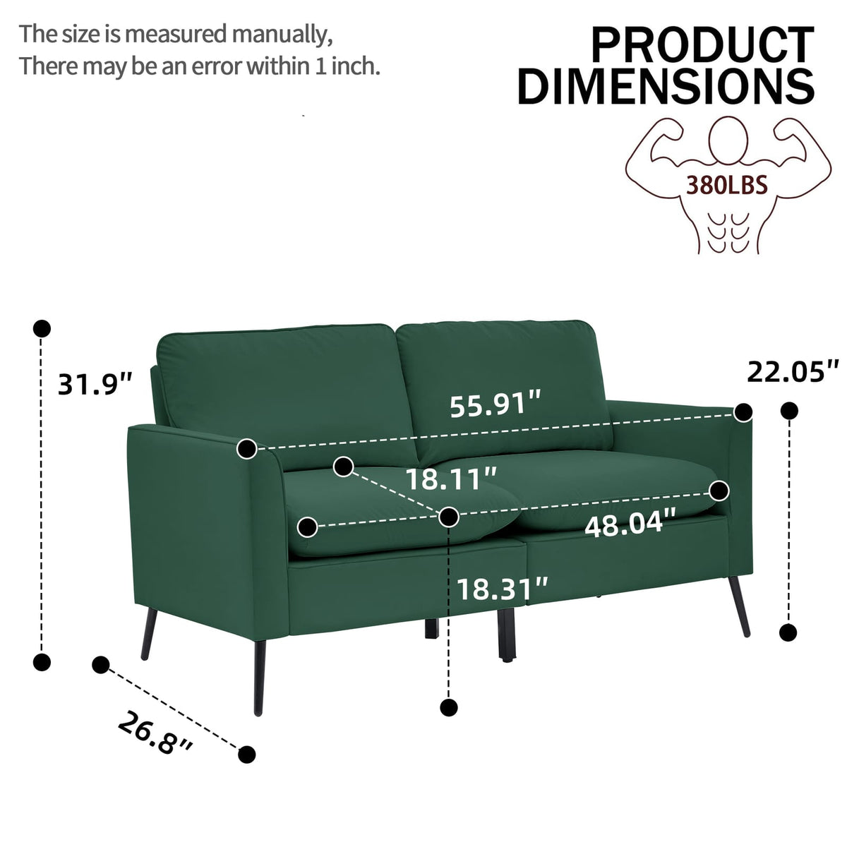 Green Faux Leather Loveseat - Bedroom Sofa Chair