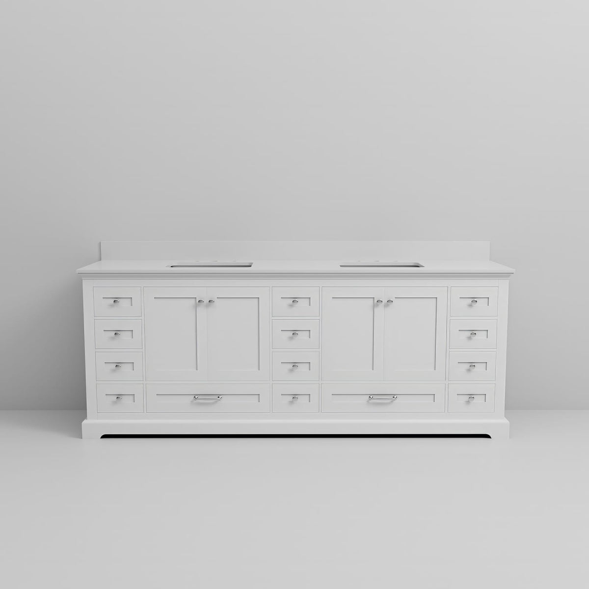 White Double Bath Vanity - 84" W with Quartz Top