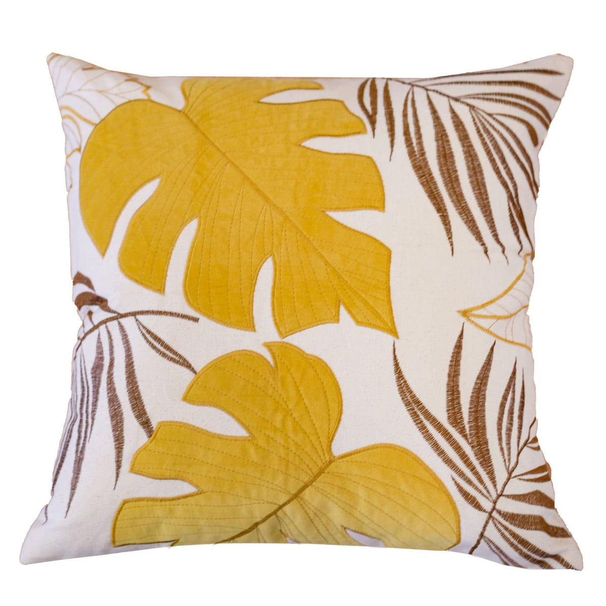 20x20 Yellow Polyester Leaf Pillow Cover