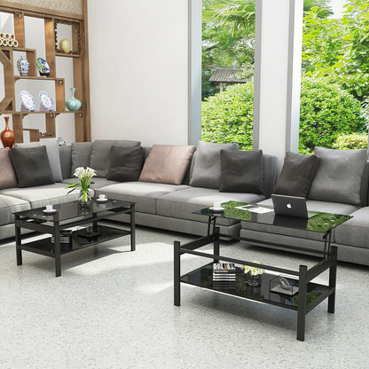 Black Glass Lift Top Storage Coffee Table for Living Room