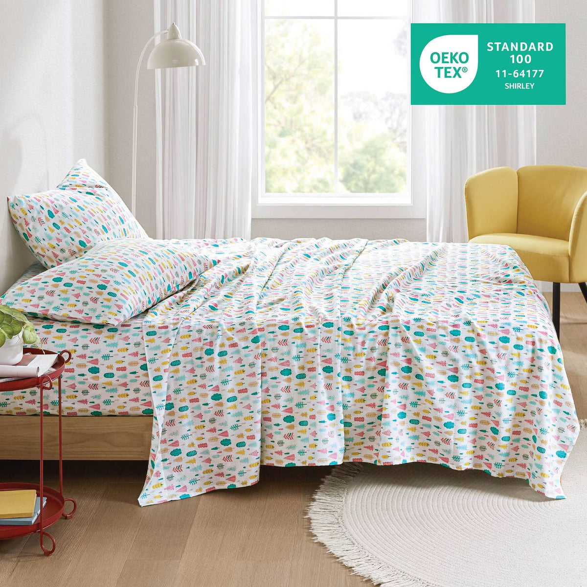 Queen Cotton Sheet Set Multicolor Holiday Trees