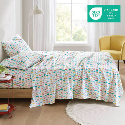 Queen Cotton Sheet Set Multicolor Holiday Trees