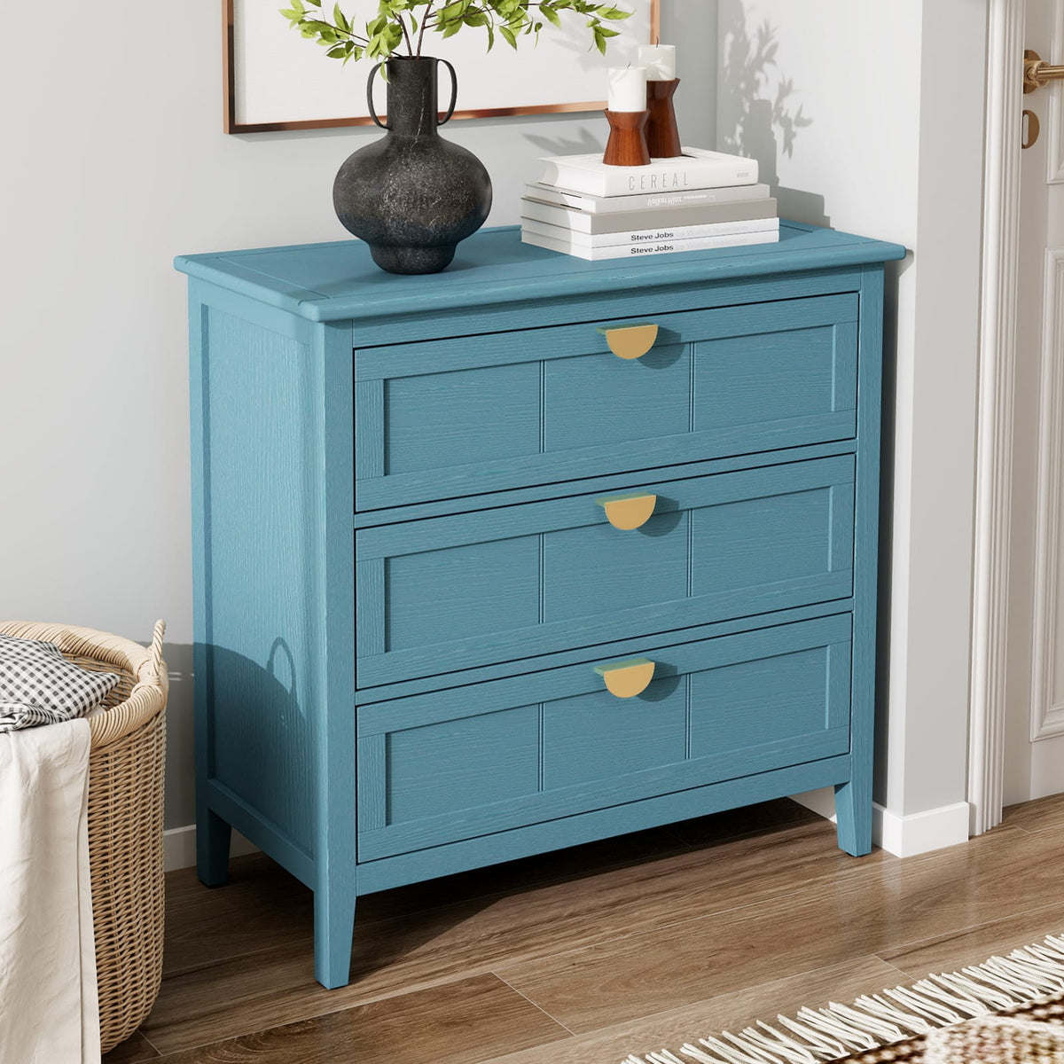 Blue MDF 3 Drawer Cabinet - Bedroom Storage