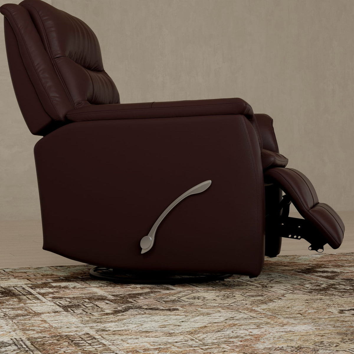Dark Brown Manual Recliner with Swivel & Footrest for Living Room