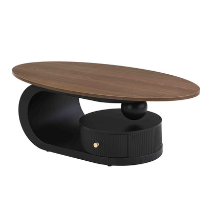 Black Brown Coffee Table Set of 2 - Oval & Round Tables