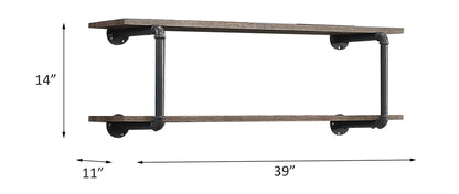 Oak Metal Wall Shelf Unit - 2 Tier Display Storage for Living Room