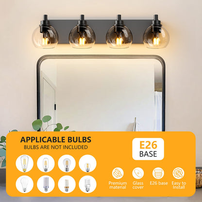 Black Iron Bathroom Vanity Light - 4 Lights Over Mirror