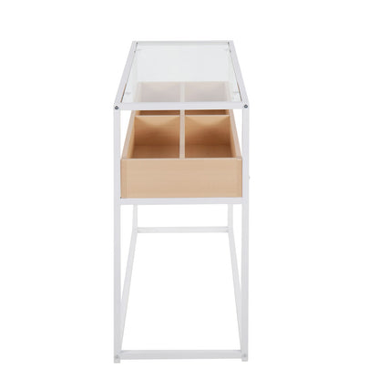 Contemporary Console Table - Natural Wood & Glass Storage
