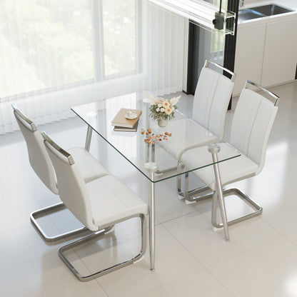 Transparent Glass Dining Table with Metal Legs, Modern Kitchen Table