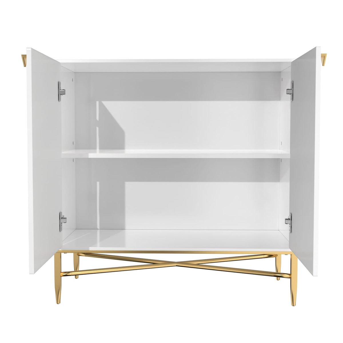 White MDF Iron Accent Cabinet 2 Door Storage for Living Room