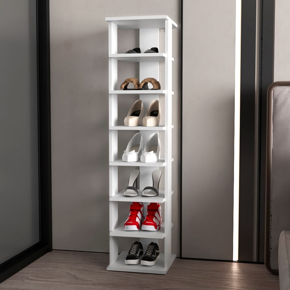 White Shoe Storage Bench - 48" Vertical Shelf Unit for Living Room