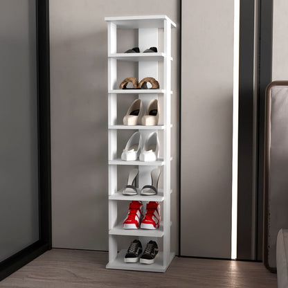 White Shoe Storage Bench - 48" Vertical Shelf Unit for Living Room