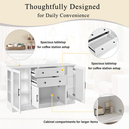 White MDF Sideboard Buffet with Power Outlet for Kitchen Storage
