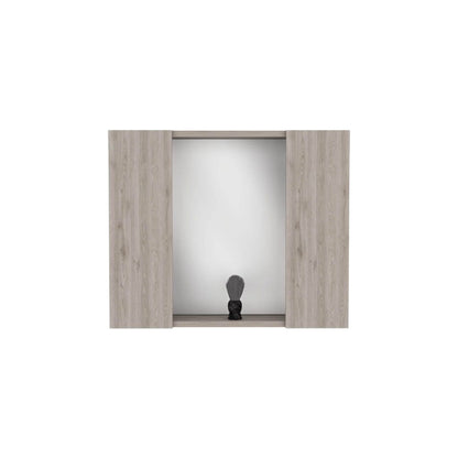 Light Gray Bathroom Storage Cabinet with Mirror