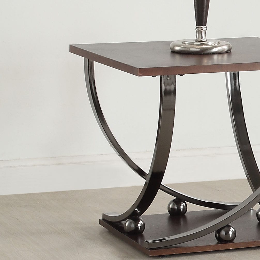 Black Silver Square End Table with Bottom Shelf Storage for Living Room