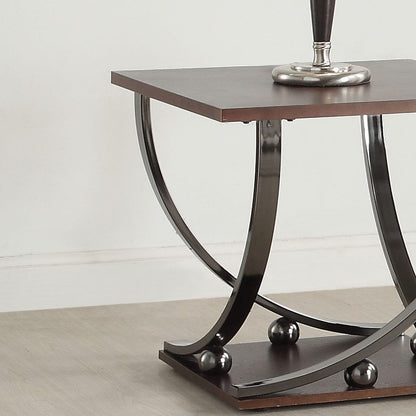 Black Silver Square End Table with Bottom Shelf Storage for Living Room