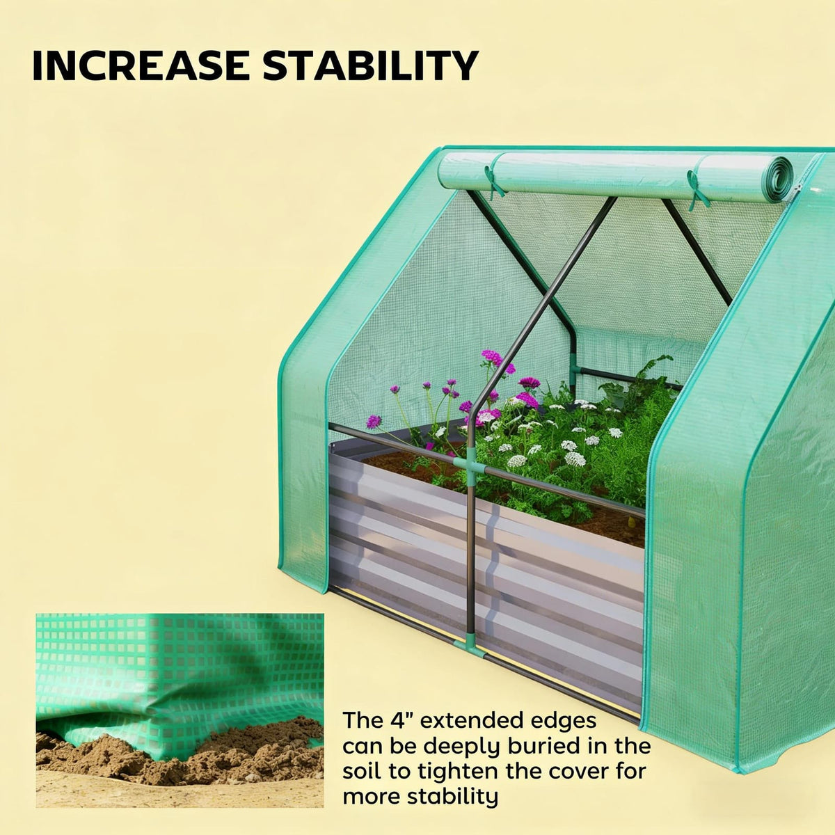Dark Gray Green Raised Garden Bed with Greenhouse Cover