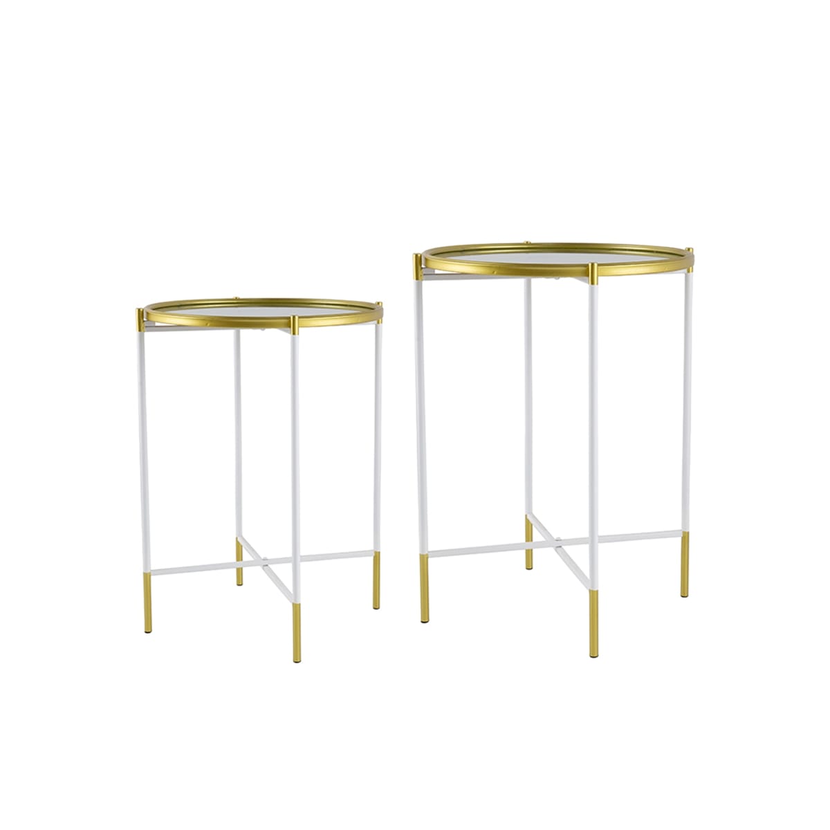 Gold White Mirrored Side Table Set - 2 Nesting Tables