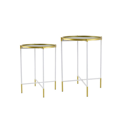 Gold White Mirrored Side Table Set - 2 Nesting Tables