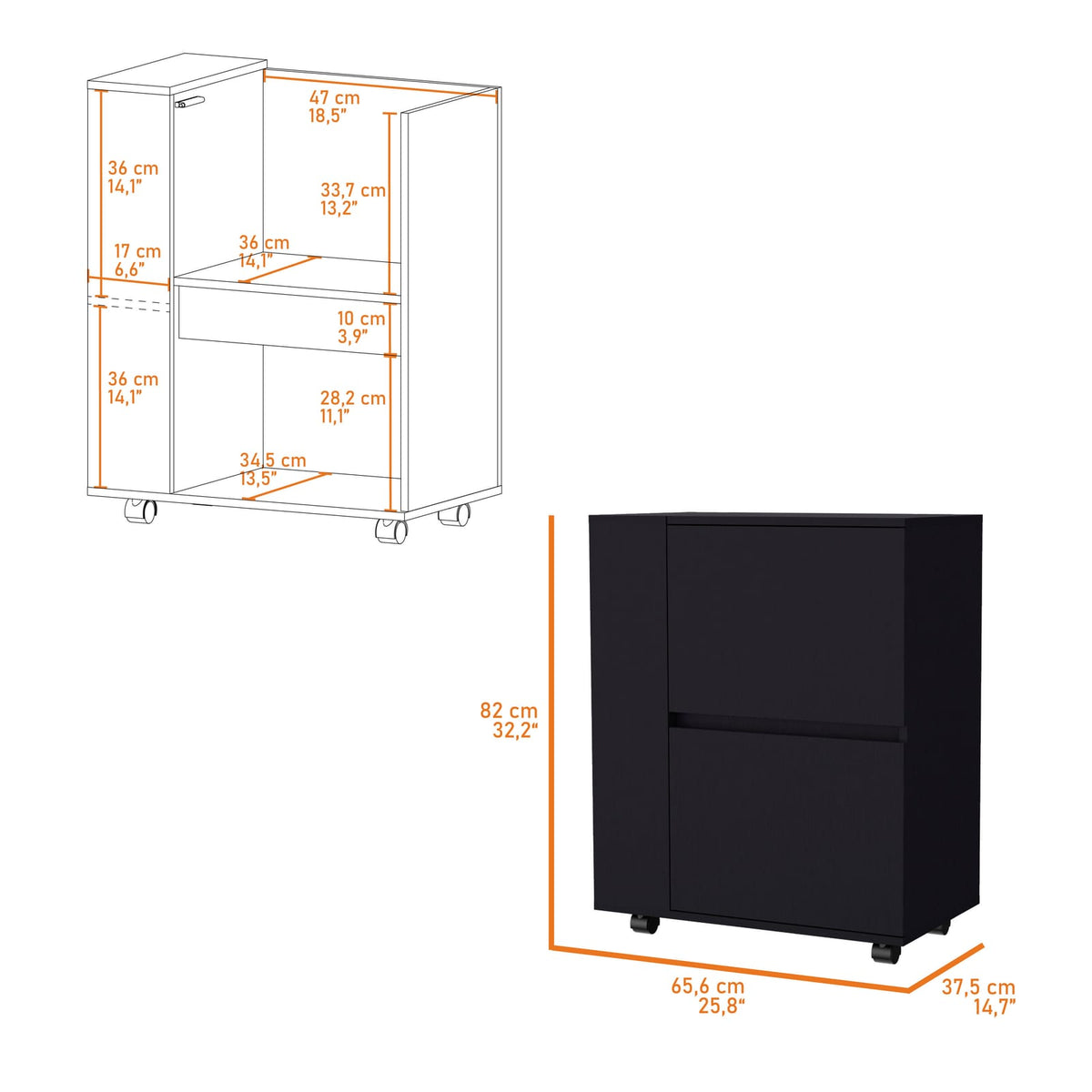 Logan Bar Cart - Black: Dual Cabinet Storage