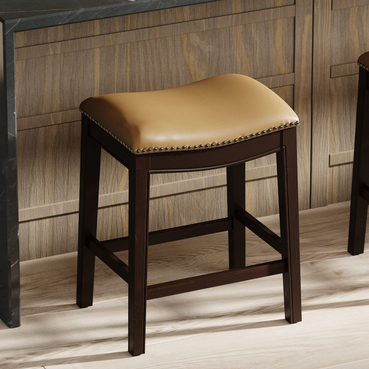 Tan PU Leather Barstool - 26 Inch Height for Bedroom