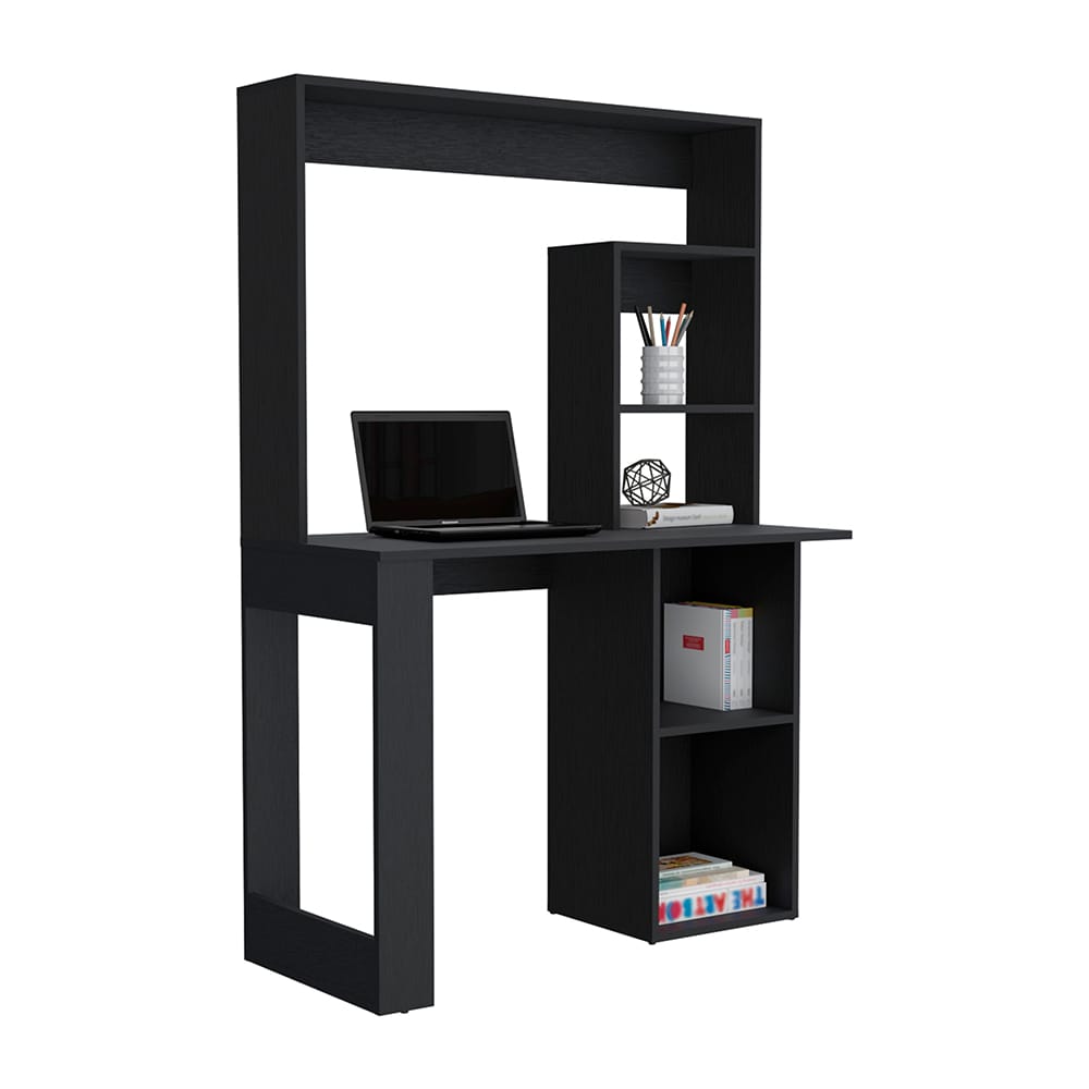 Black Computer Desk With Hutch & Shelves - Office Desk