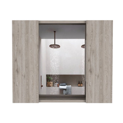 Gray Bathroom Storage Cabinet with Mirror - 19 Inch Height
