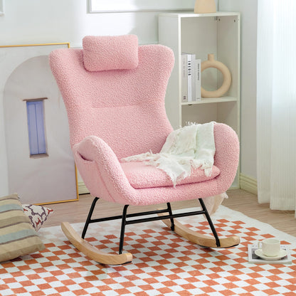 Pink Rocking Chair with Headrest for Nursery, Bedroom, or Guest Room for Living Room