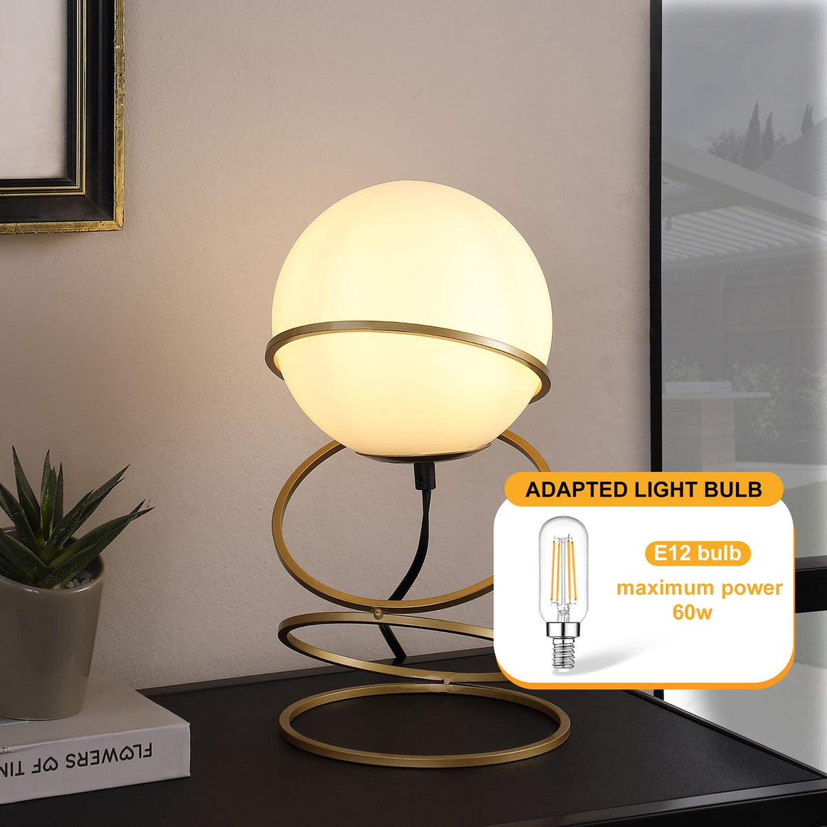 Gold & White Glass Table Lamp - Modern Accent Lighting